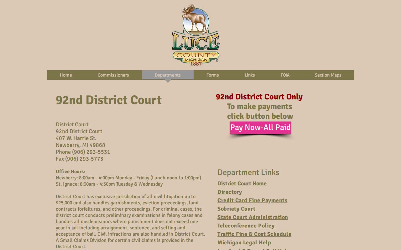 Luce County court schedule shared court location reference